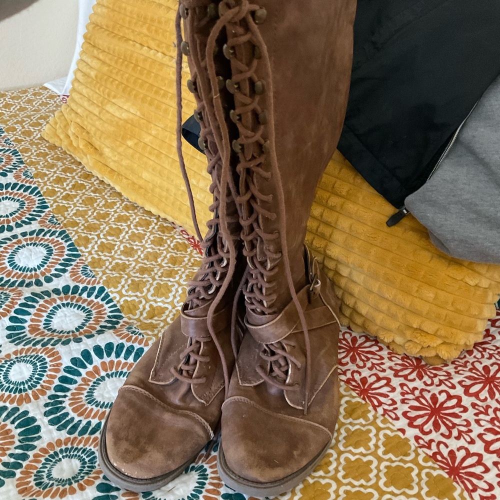 Zip up and lace up tall boots